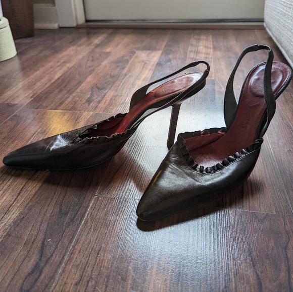 Rare Parisian Yves Saint Laurent Vintage Leather Ruffled Heels 1990 YSL - Picture 4 of 9